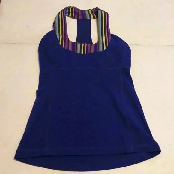 Lululemon Scoop Neck racerback athletic casual yoga *Luon purple striped tank 6 - Picture 2 of 3